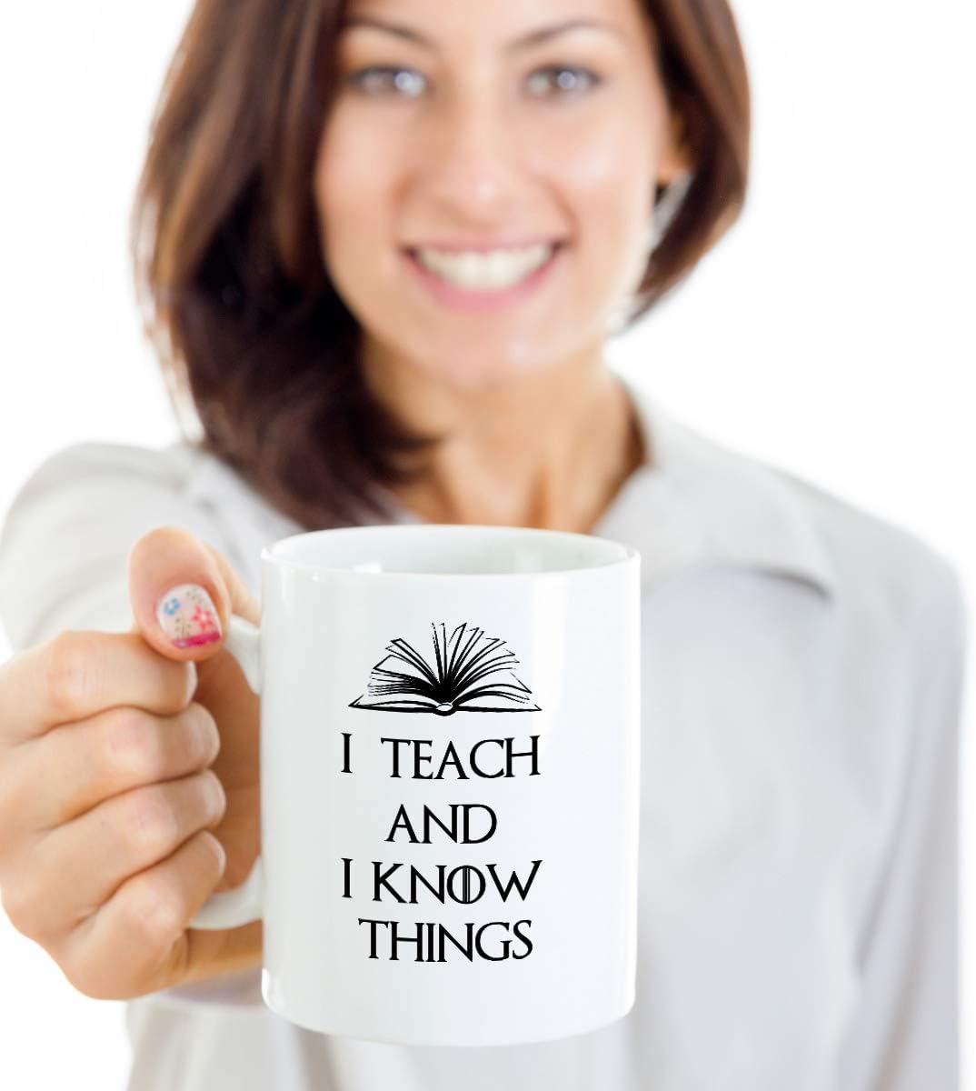 I teach and i know things coffee mug gift - Funny Teacher college professor academic gifts - school Classroom Decorations accessories - unique 11oz ceramic tea cup present image 3