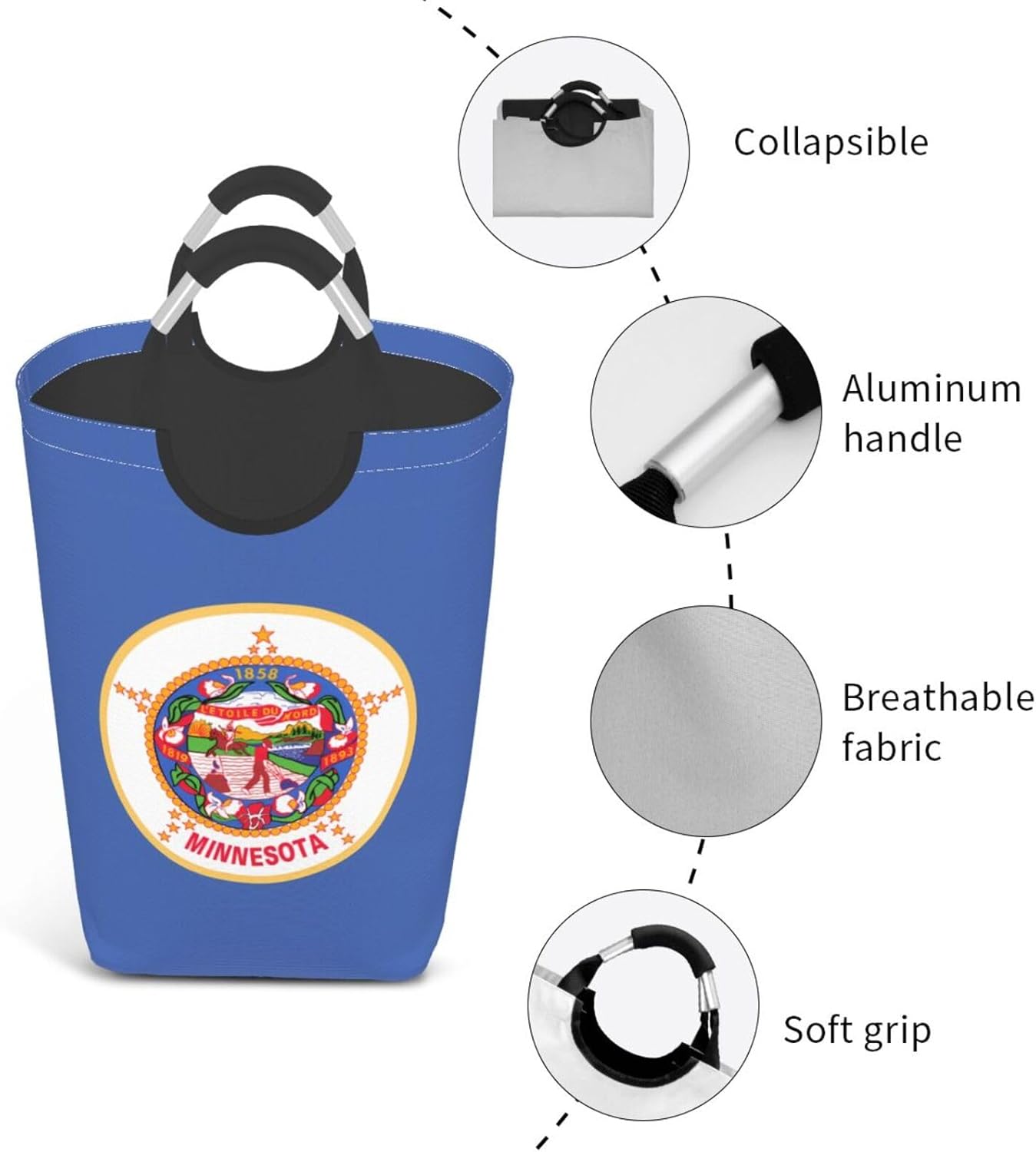 Minnesota State Flag Foldable storage bag, 50L capacity, suitable for laundry room, dormitory bedroom, dirty clothes storage basket.
