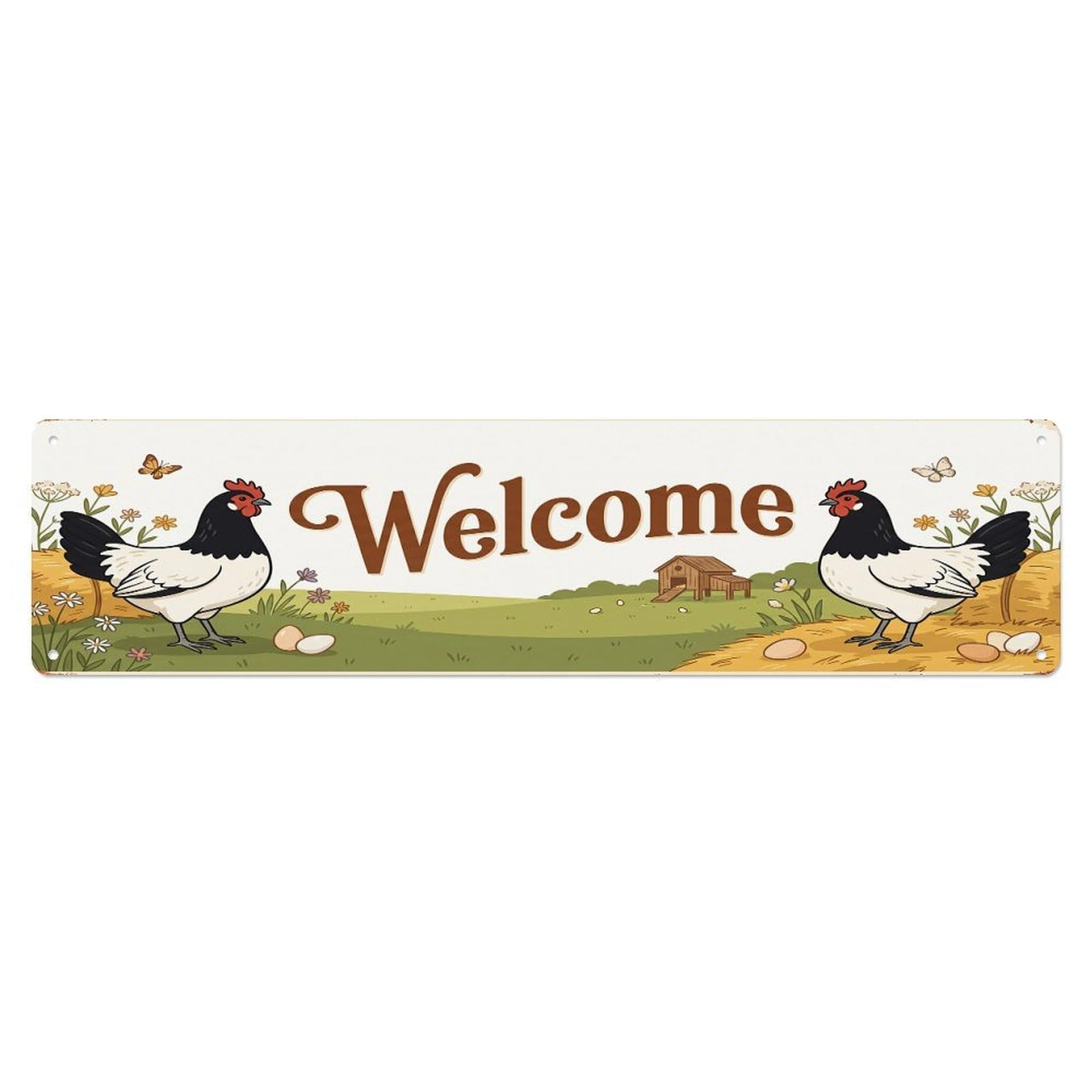 Cxhjca 4X16inch(10X40cm) Vintage Welcome Lakenvelder Chicken Metal Tin Sign