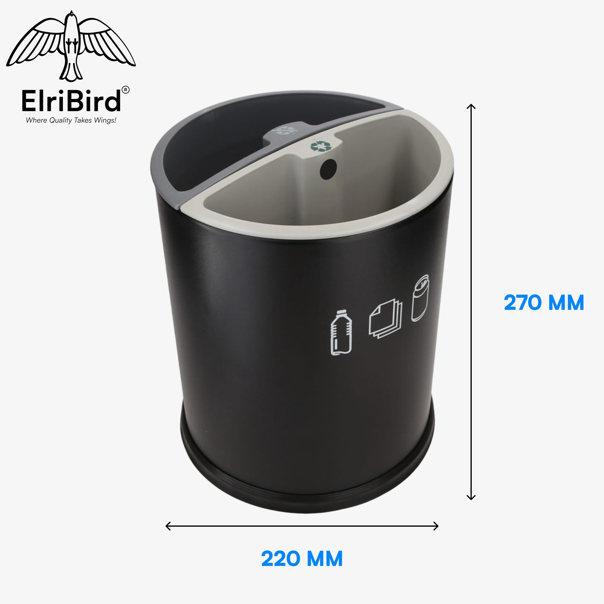 Poubelle de Tri 10L à Deux Compartiments – Corbeille Métal Ronde Noire avec 2 Compartiments | Poubelle Papier Chambre d’Hôtel, Bureaux, Maisons, Hôtels Green Key et Resorts