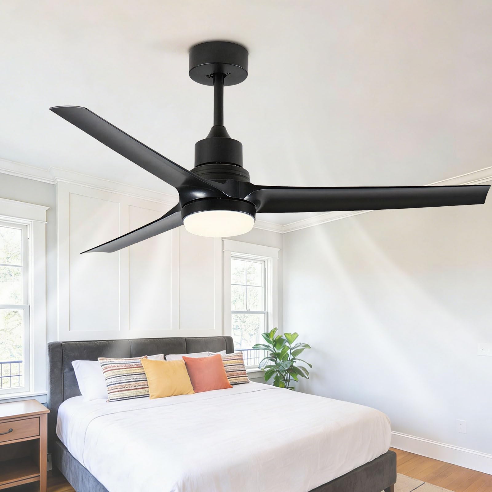 KXEcoLife Modern 52in Ceiling Fan with Light Indoor Smart Remote/APP/Voice Control for Bedroom Dining Room Living 6 Speeds Quiet Fans Dimmable LED