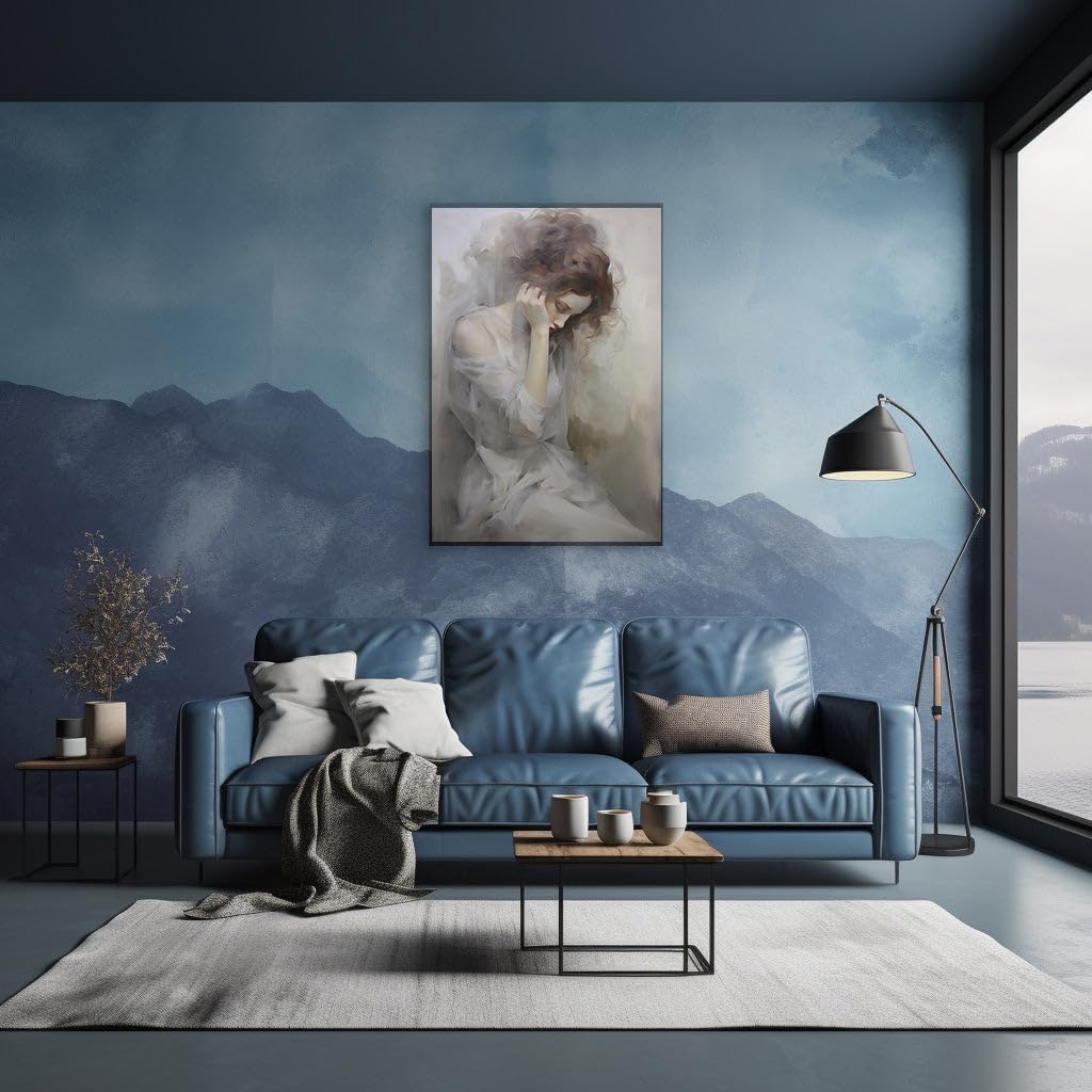 Canvas for Living Room. Contemplative Elegance: A Redheaded Woman's Daydream in Monochrome, 27 x 18 inch Canvas Wall Art - Ready to Hang