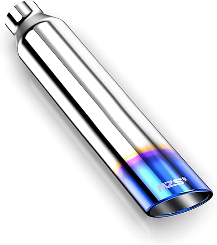 MZS Punta de escape, acero inoxidable de 2.5 pulgadas, entrada de 4 pulgadas, salida de 17 pulgadas de longitud, tubo de escape universal de corte