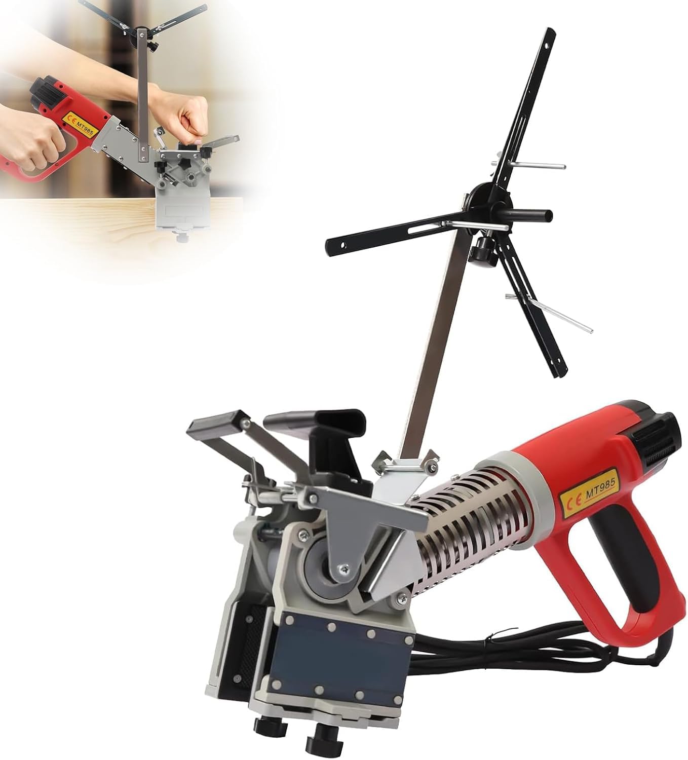 Máquina enchapadora de cantos de 2000 W, máquina enchapadora de cantos para carpintería, 3 velocidades de aire ajustables, enchapadora de cantos manual curva y recta