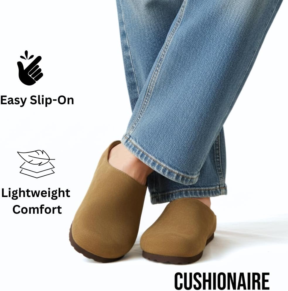 CUSHIONAIRE Heath Genuine Suede Leather Mens Clogs with Memory Foam Comfort, Easy Slip On Slides for Men