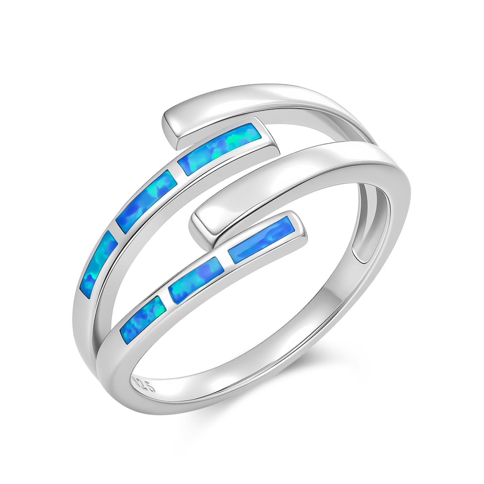Opal Ringe Hypoallergen 925 Sterling Silber Verstellbarer Offener Ring Blauer Opal Schmuck Größe 8 Geschenk Für Frauen