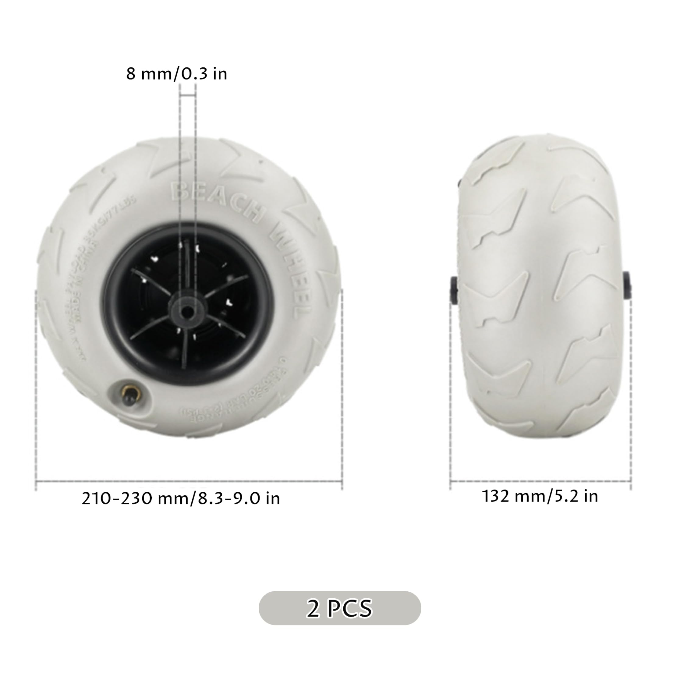 Paquete de 2 ruedas de globo para carrito de playa, repuesto de ruedas de playa inflables de 9 pulgadas, para carrito de kayak, camping y jardín, gris plateado, cubo de 8, 5 mm.
