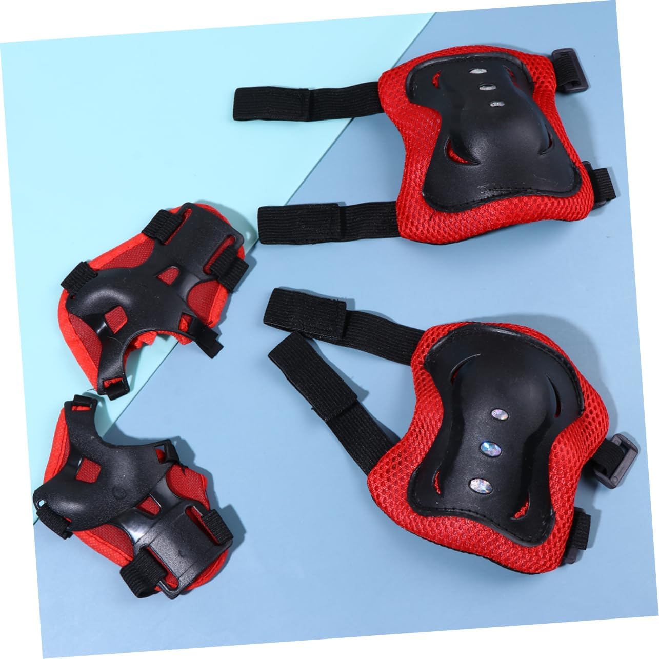 VICASKY 6-Piece Boys and Girls Cycling and Skateboarding Protective Gear Set Adjustable Knee and Elbow Pads Waterproof Sports Protectors for Outdoor Activities in Black and Red