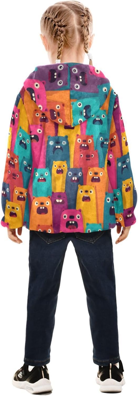 Girls Hoodie Outfit Colorful Groundhog Pattern Zipper Sweatshirt Coat Fleece Jacket for Kids 3-10T