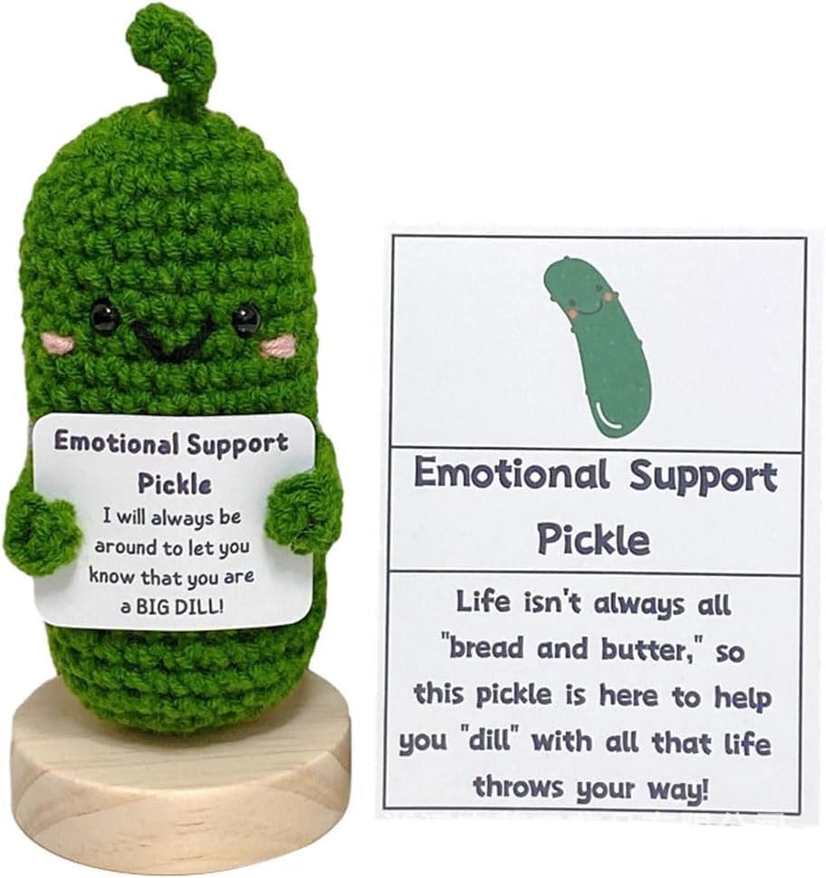 Image of MJFloria Emotional Support Pickle Cucumber Handmade Gift, Crochet Pickled Cucumber Knitted Doll, Easter Gift for Women Friends (Pickle)
