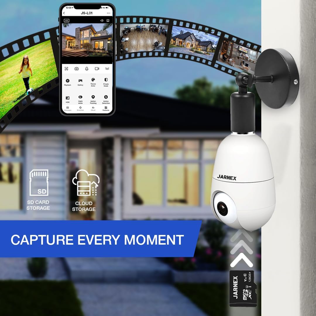 Security camera with icons for SD card storage and cloud storage
