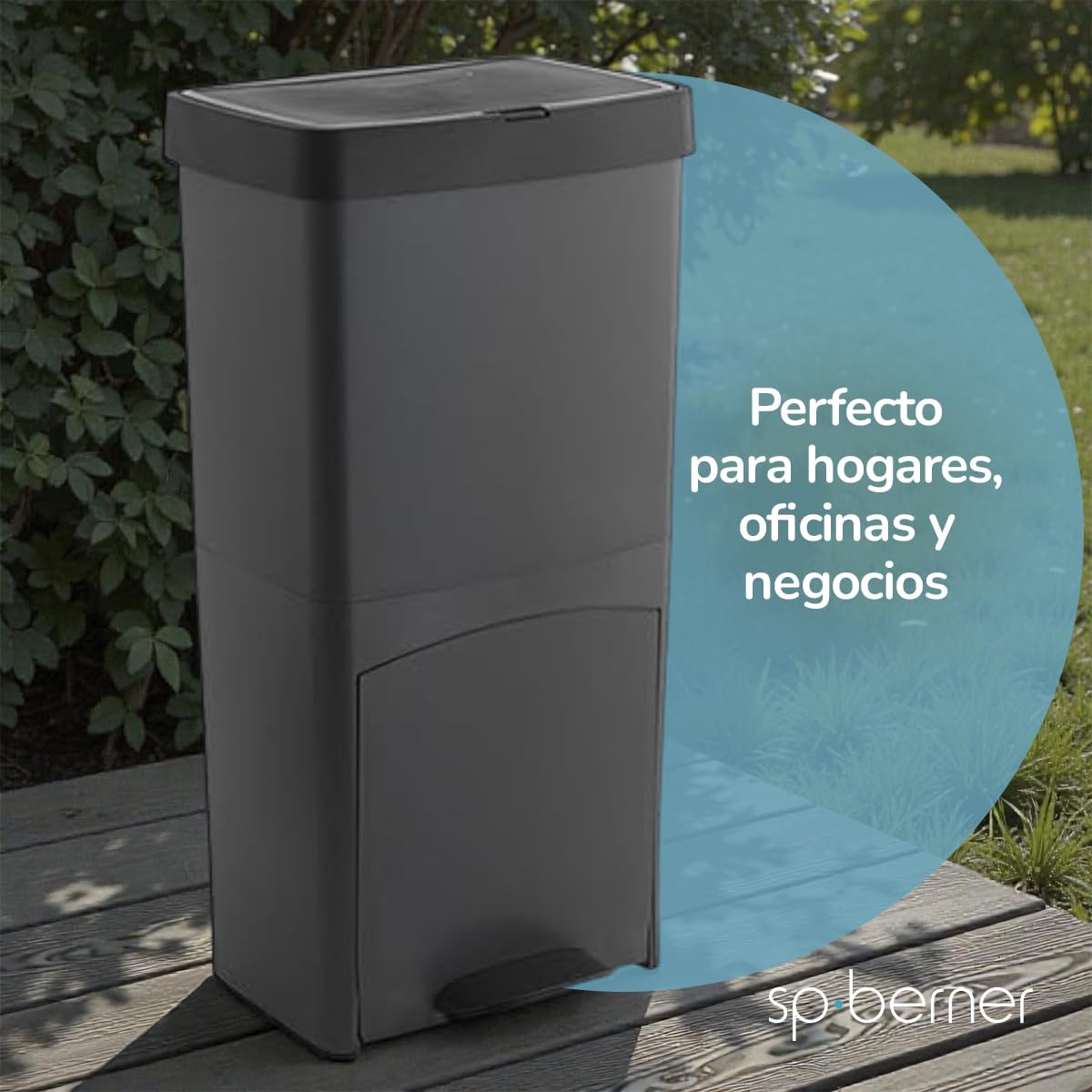 SP Berner - Cubo de Reciclaje de Gran Capacidad 70L - Contenedor Robusto con Tapa Hermética para Interior y Exterior - Fácil de Limpiar e Ideal para Hogar y Oficina - Fabricados en España