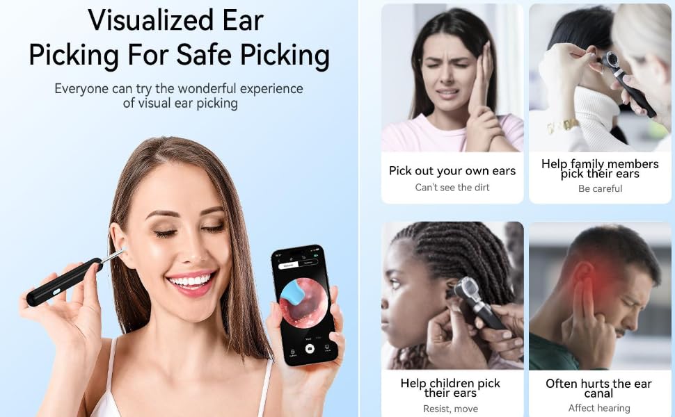 Image of Smart Ear Cleaner with Camera for Ear Wax Removal, HD Visual Ear Pick, Temperature Control, Rechargeable Type-C, Family Use