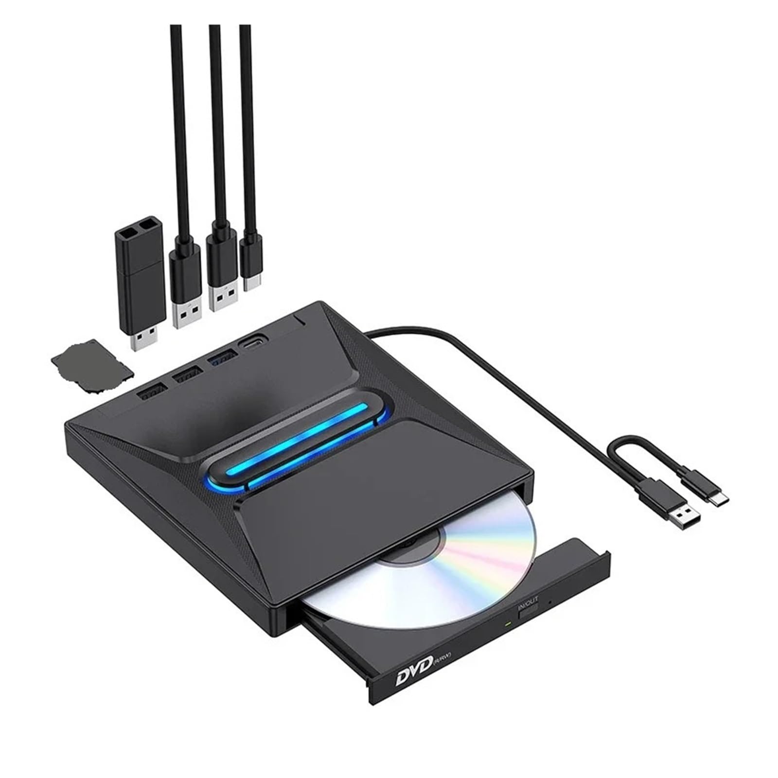 DVD-Player, Multifunktionaler externer Blu-Ray-DVD-CD +/-RW-Brenner mit SD-Kartenleser und optischem Hub-Co-Laufwerk(Blu Ray Burner)