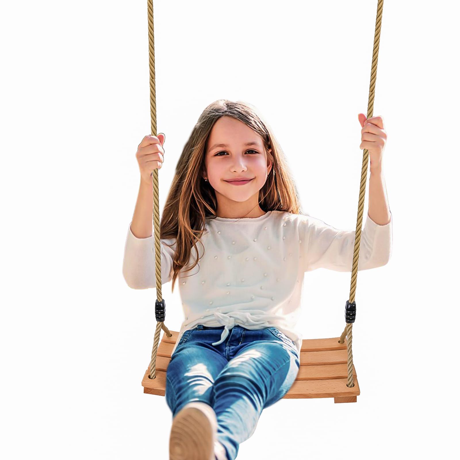 Balançoire Classique en Bois pour Arbre, balançoire d'extérieur pour Adultes et Enfants, siège de balançoire en Bois avec Corde Solide