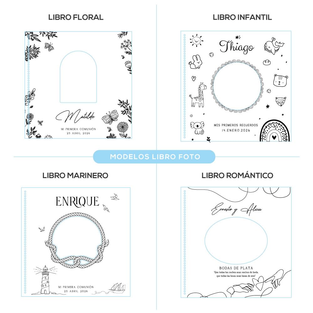 MONAMI - Libro de firmas Personalizado con Foto. Álbum Libro de firmas para Boda, comunión o Bautizo. Grabado en Madera de Abedul, 30 páginas. Realizado artesanalmente en España.