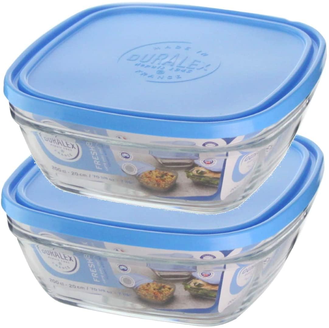 NEVINE Freshbox Clear Square 5 Pcs Glass Set with Green Lid, Transparent, Medium 2