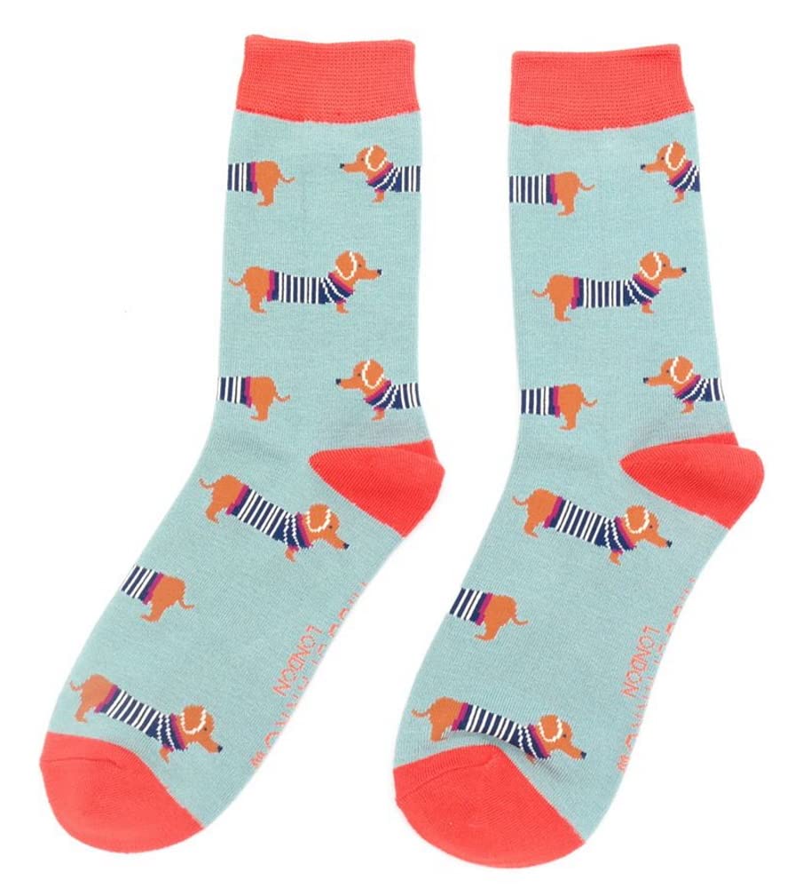 Lilyrosa Women's Blue Lilyrosa® Dachshund Socks Sausage Dogs Bamboo Cotton Blend Cute Socks One Pair