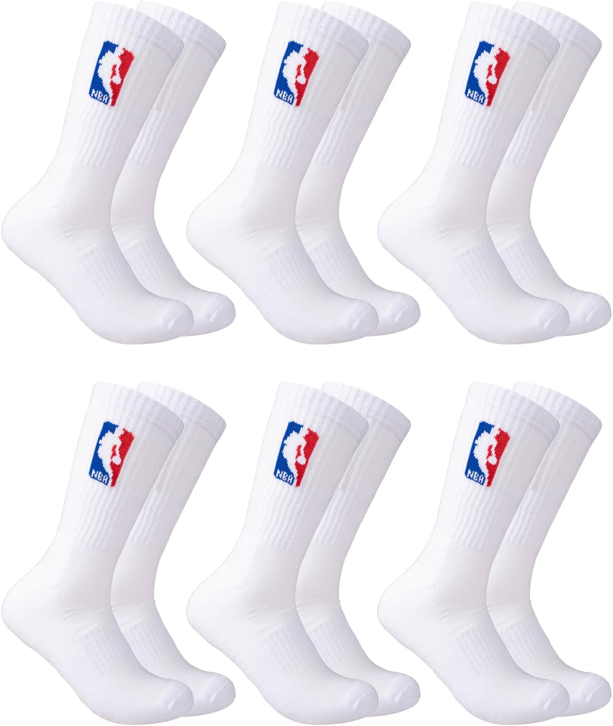 Mens Nba Official Athletic Cushioned Secure Fit Crew Socks - 6 Pack Socks (pack of 6)