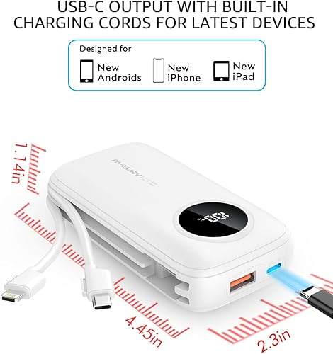 Miniatura 2 de Ayeway Cargador portátil de 10000 mAh, cargador de batería externa para teléfono con 2 cables integrados, USB C PD de 20 W, carga rápida, paquete de