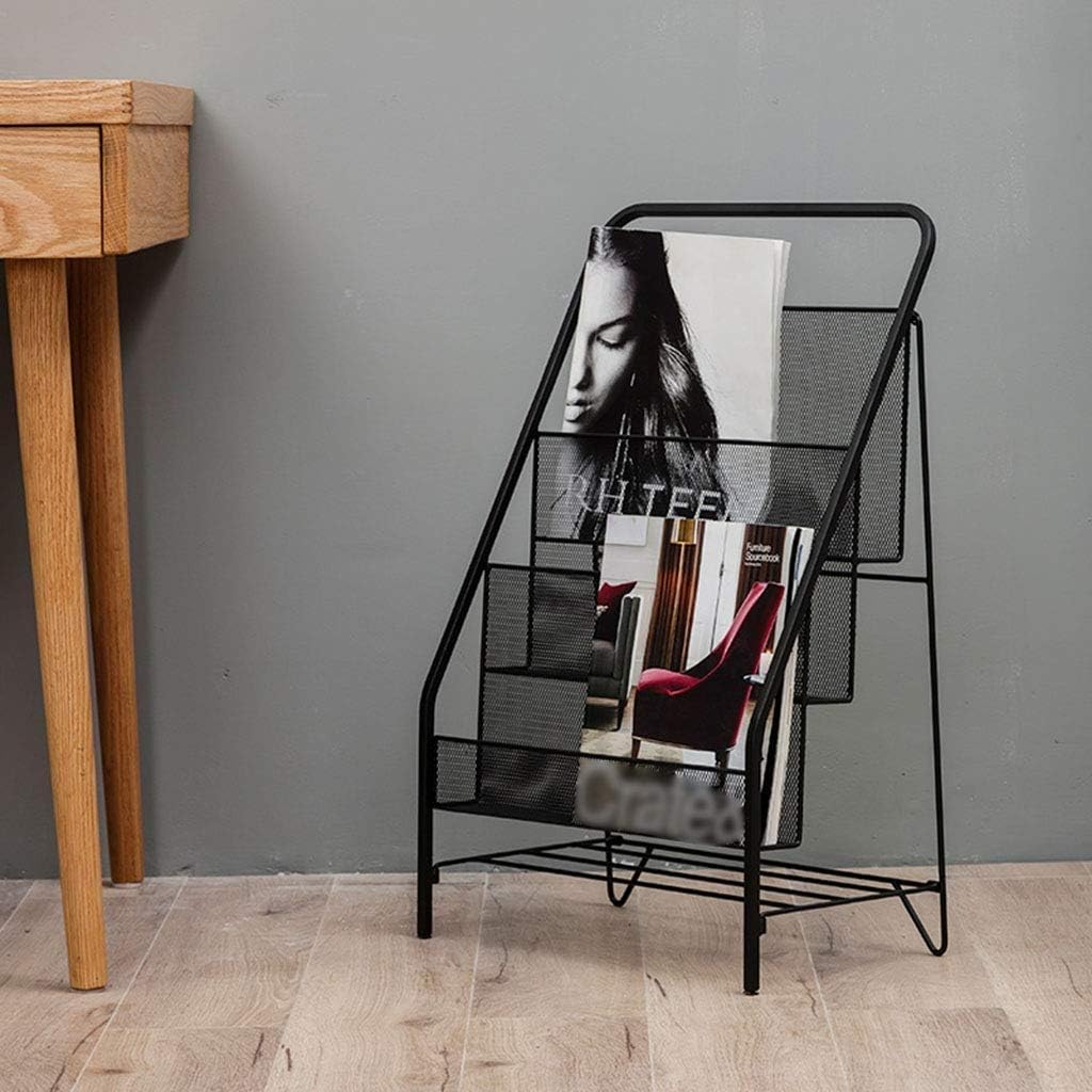 Wrought Iron Magazine Rack Information Frame Books Newspaper Album Display Stand Bookshelf Black Bookcase