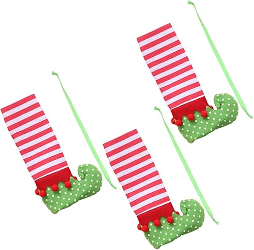 DECHOUS 3 piezas de silla de elfo de Navidad, decoración de patas de escritorio de Navidad, funda de pie de mesa de Navidad, cubierta de botella de