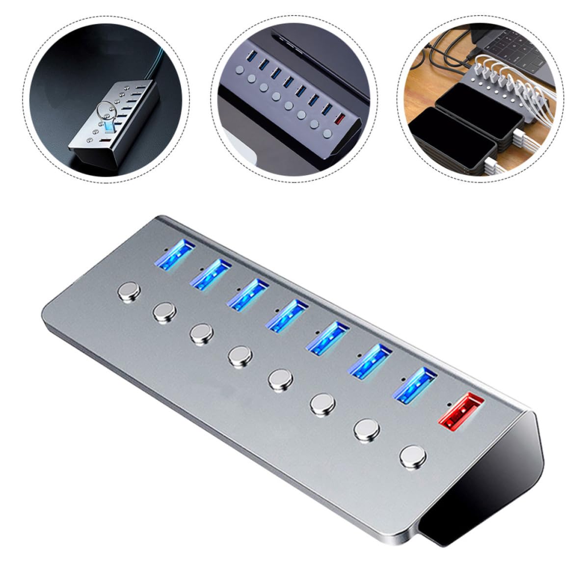 USB Hub 3.0 in Lega di Alluminio 7 Porte Porta Ricarica | 1 Pezzo, Divisore Portatile per Viaggio di Lavoro, Espansione a 8 Interfacce per Gestione Pratica