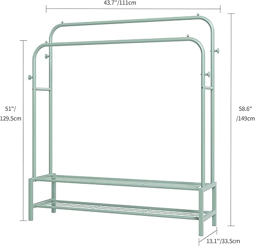 Miniatura 7 de JOISCOPE Perchero portátil de doble barra para colgar ropa, abrigos que ahorran espacio, percha independiente con estantes inferiores y 4 ganchos,