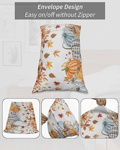 Miniatura 7 de Fundas de almohada de tamaño King de Acción de Gracias, fundas de almohada suaves decorativas para sofá largo lumbar con cierre de sobre, calabazas