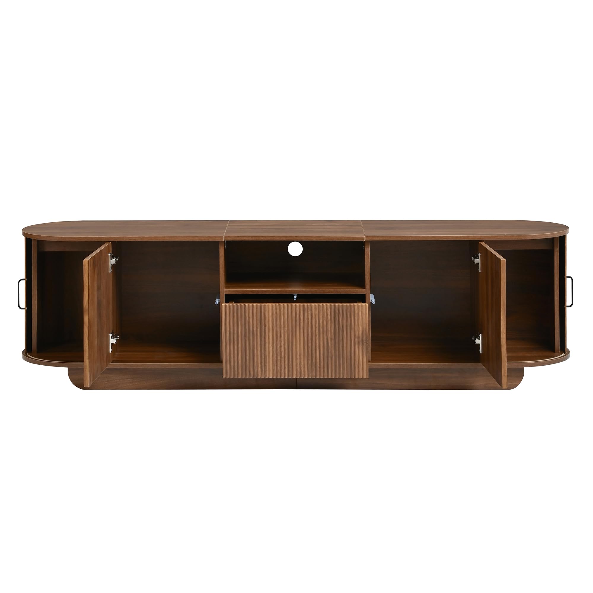 Mobile basso per TV con ante scorrevoli, struttura ondulata 3D, cassetto, scomparto aperto, tavolino per TV, credenza per soggiorno, 180 x 40 x 50 cm, noce