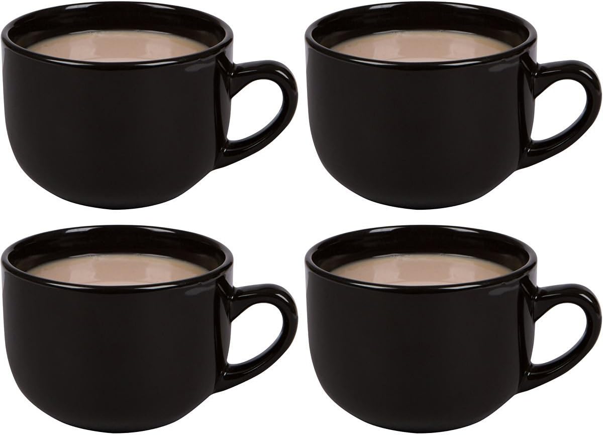 Large Jumbo Ceramic 22oz Mugs for Cappuccino, Coffee, Latte, Cereal, Ice Cream, Etc., Set of 4, Black