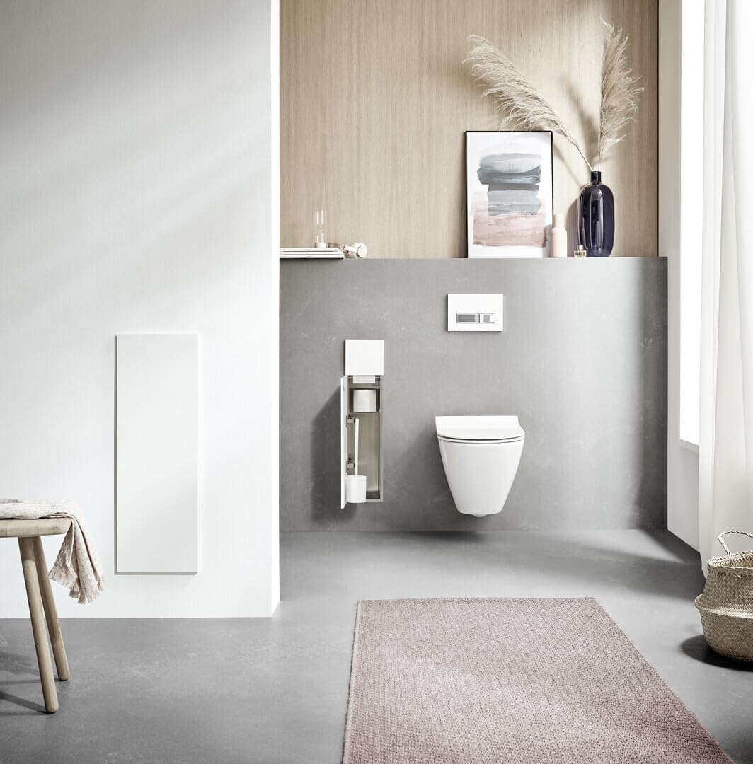 Emco Asis Pure - Módulo de Armario Empotrado para Cepillo de baño, Mueble con Soporte para Papel higiénico y Compartimento, Armario Alto con función de Empuje para Abrir, Tope a la Derecha, Color