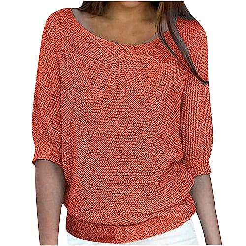 Women Summer Fall Lightweight Sweaters 3/4 Sleeve Loose Knit Pullover Elegant Work Tops Business Casual Outfits