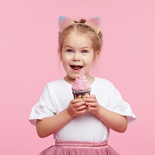 Miniatura 4 de Chanaco Diadema de orejas de gato, 5 unidades, diademas rosas para niñas pequeñas, diadema con lentejuelas con purpurina, linda diadema para niños,