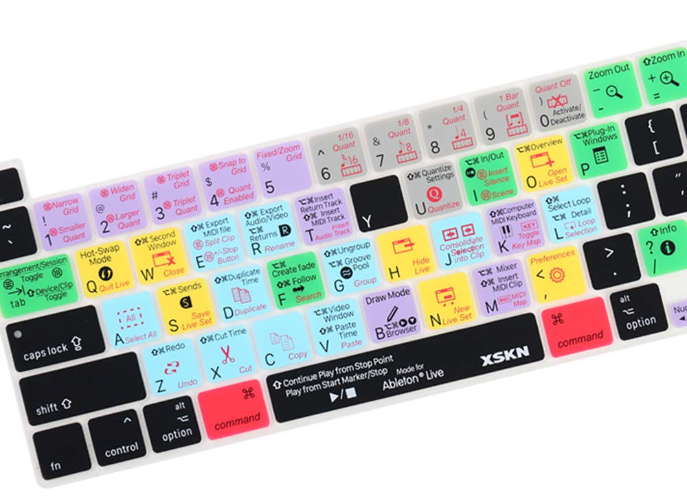 XSKN Ableton Live Shortcuts Silicone Keyboard Cover Skin for 2019 2020 MacBook Pro 16.2 13.3 inch with Touch Bar and Touch ID A2141 A2251 A2289 A2338 M1 US Version