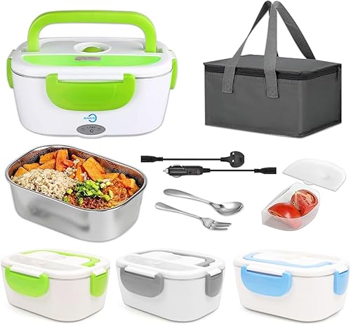 Miniatura 8 de Anas Fiambrera eléctrica 2 en 1, calentador de alimentos portátil perfecto para automóvil y hogar, diseño a prueba de fugas con recipiente extraíble