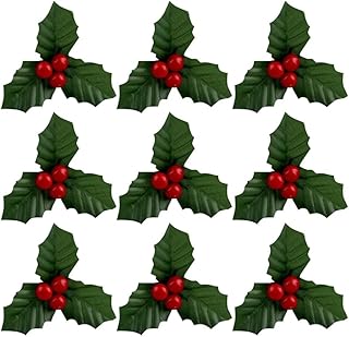 20 Pcs Red and Green Christmas Holly Berries Faux Berry Flowers with Leaves Xmas Berry Picks Decoration,Beautiful Christmas Wreath Branches,Christmas Vase Fillers,Artificial Plants and Flowers