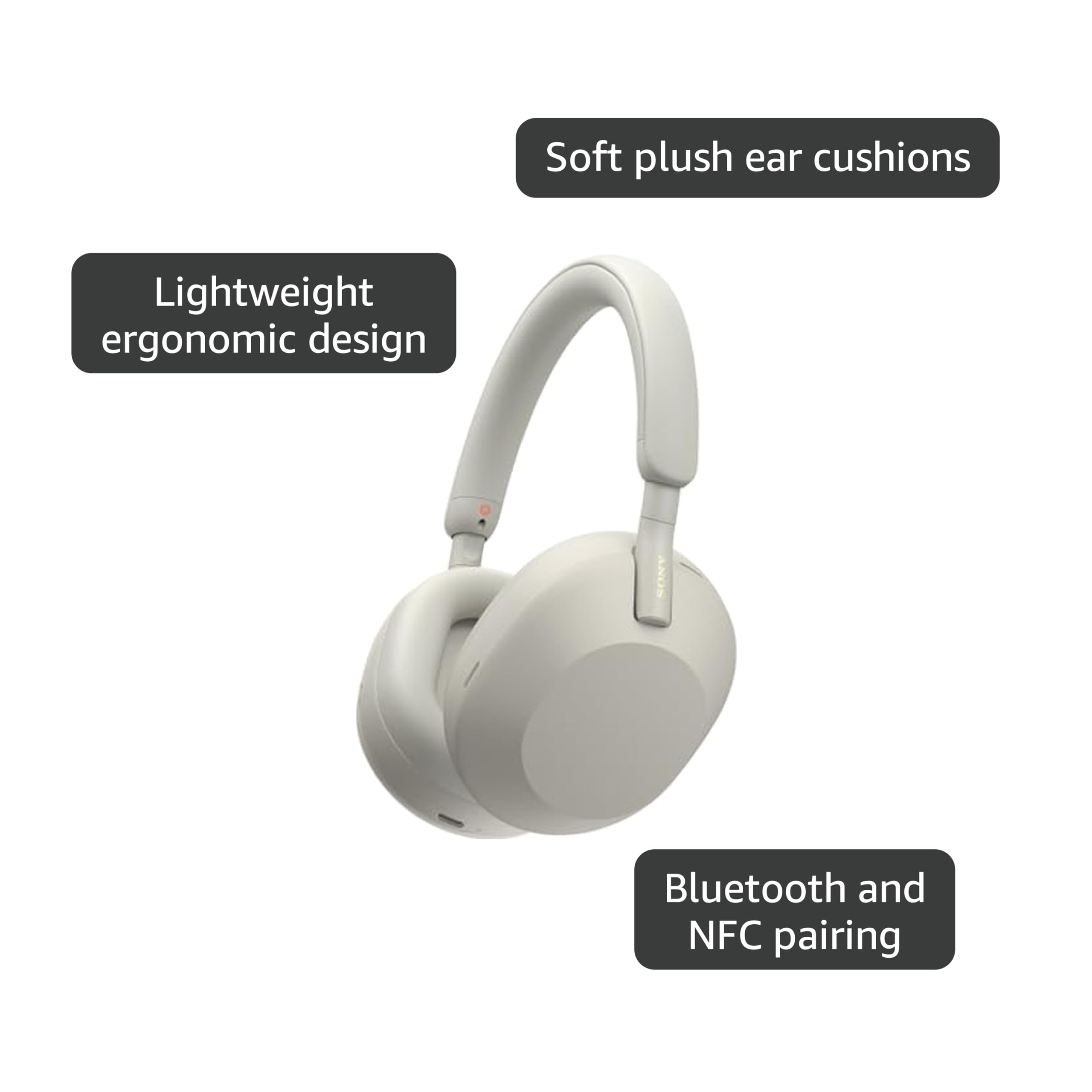 Sony WH-1000XM5 Hard Case Premium Noise Cancelling Wireless Over-Ear Headphones, Bluetooth, Clear Call Quality, Hi-Res Audio, Up to 30hr Battery Life, Includes Hard Case, iOS & Android - Silver