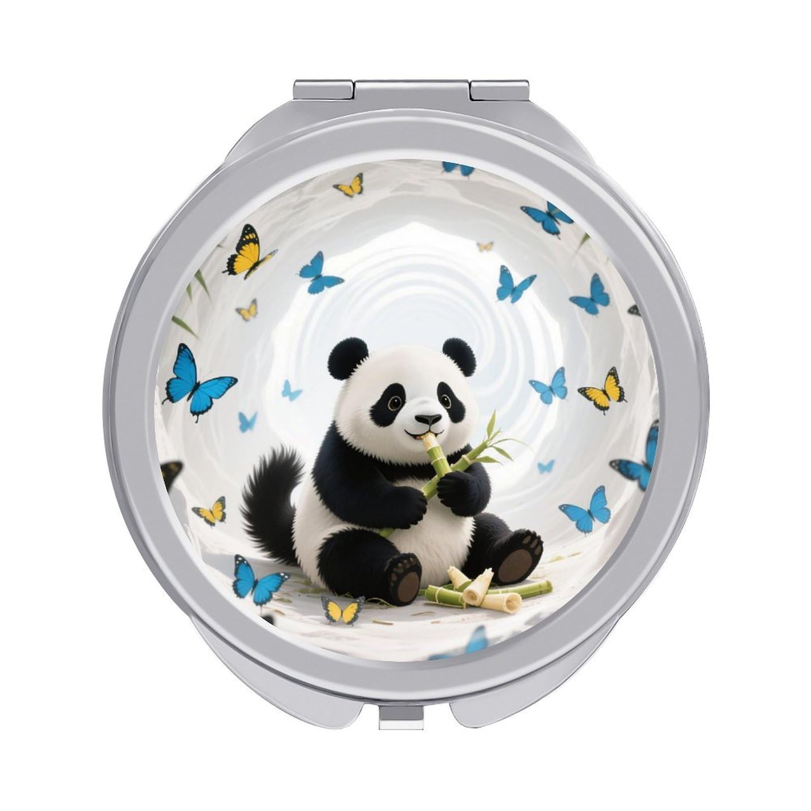 VstaDank White Cave Vortex Panda Travel Makeup Mirror Fashion Folding Handheld Pocket Mirrors Portable Cute Mini Mirrors Round Compact Mirror for Purse Handbag& Gift Home Outdoor Use