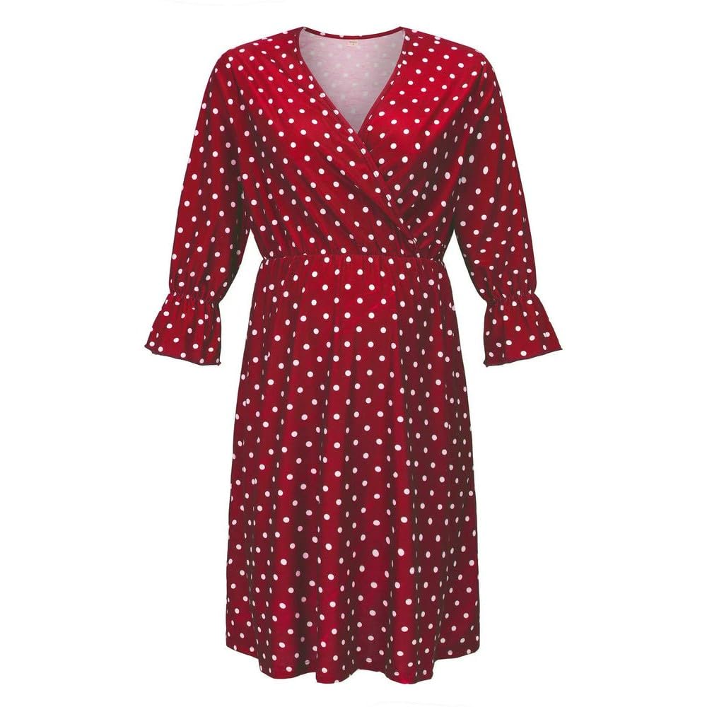 JJDFW Mode Schönes Rot Blau Polka Dot Umstandskleid Mutterschaft Kleid Schwangere Stillkleidung Stillkleider Sommer