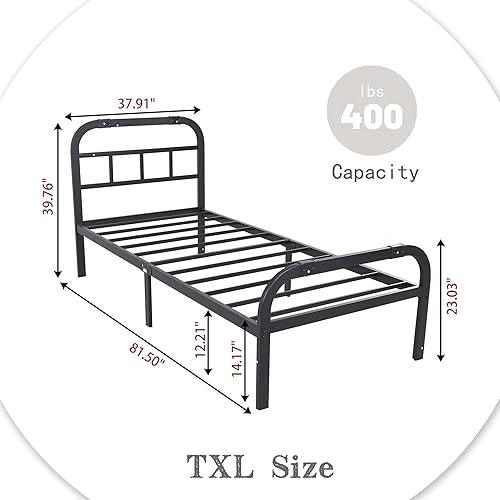 Miniatura 2 de alazyhome Plataforma de metal resistente tamaño individual XL, base de cama con cabecero y estribo, soporte de acero resistente, no necesita somier,