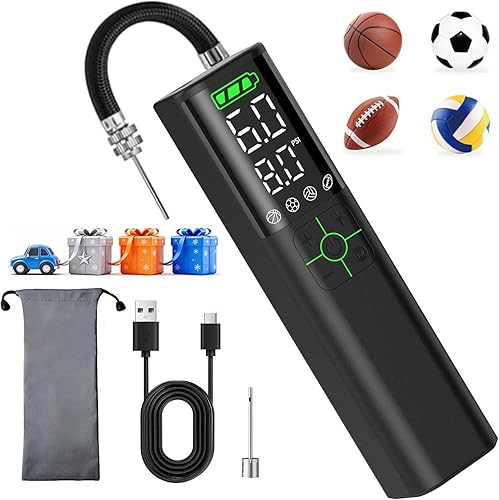 Z10 Electric Ball Pump for Sport Ball,2000mAh 15 PSI Portable Automatic Air Pump Fast Ball Inflator with 2 Needles,Precise Pressure Gauge for