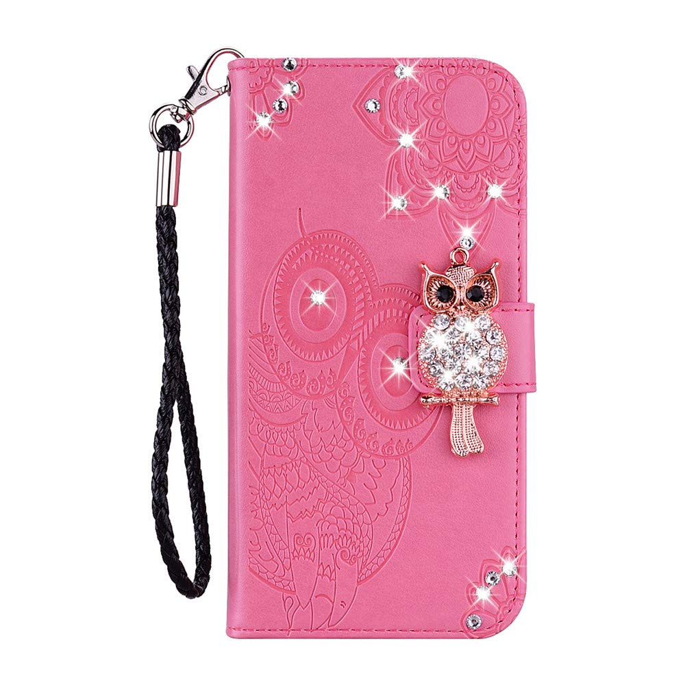 LEMAXELERS Galaxy S20 FE 5G Case Owl Pattern Glitter Sparkly Gems Shockproof PU Leather Wallet Cover Flip Stand Card Slots Magnetic Silicone Bumper Folio Case for Samsung Galaxy S20 FE 5G Pink YK
