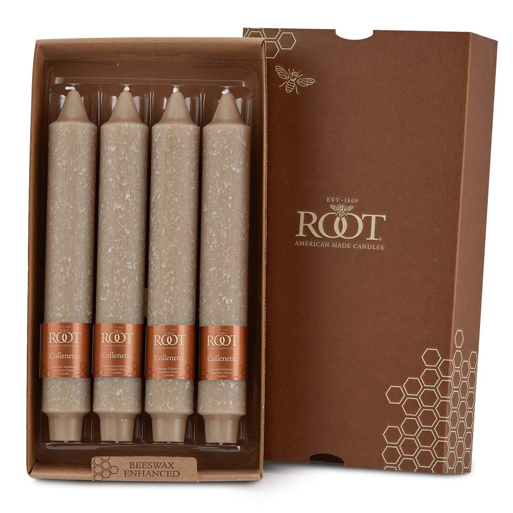 Root Candles - 51945 Unscented Timberline Collenette 9-Inch Dinner Candles, 4-Count, Taupe