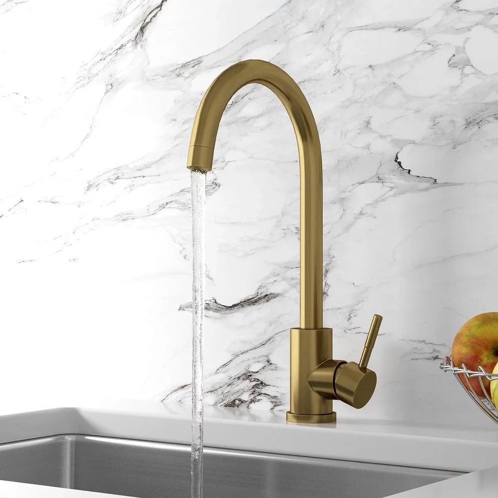 Lancia Manhattan Kitchen Mixer Tap - High Arc Swivel Spout - Brushed Brass
