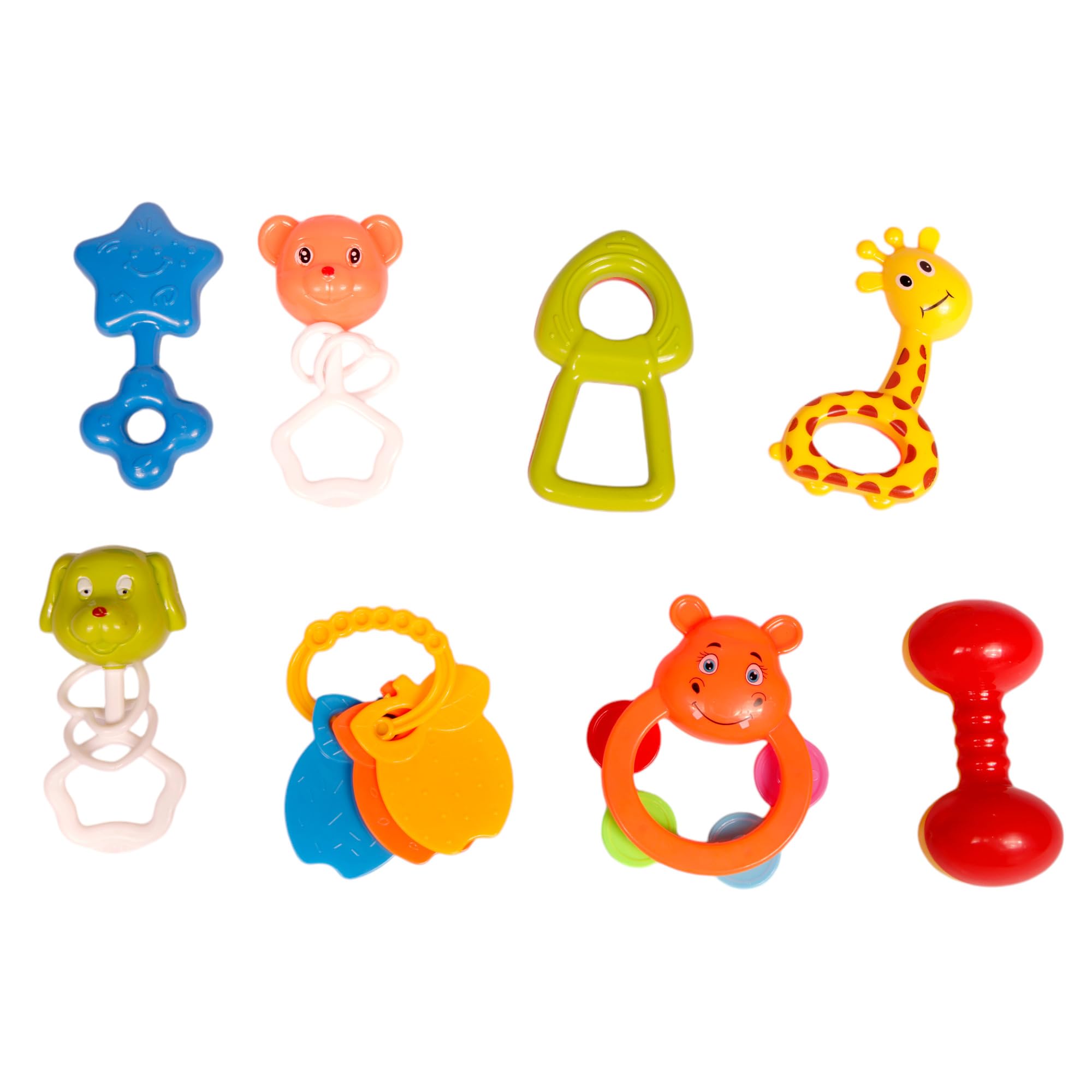 VIRTI MINI ME Set of 8 Colorful Non-Toxic Plastic Rattles & Teethers for Newborns, Infants, Babies & Kids – Safe & Attractive Toys for Early Development (Multicolor)