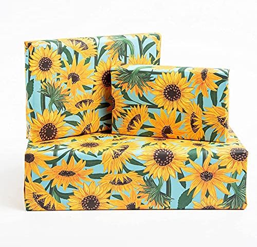 Yellow Wrapping Paper for Women - (x6) Sheets Sunflower Wrap - Luxury Gift Wrap for Women - Birthday - Female Friends - Gifts for 50th - Floral - Flowers - Sustainable and Recyclable - By Central 23