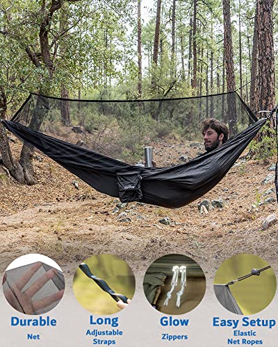 Hammock Camping with Rain Fly Tarp and Net, Portable Camping Hammock Double Tree Hammock Outdoor Indoor Backpacking Travel & Survival, 2 Tree Straps,100% Waterproof - Image 5