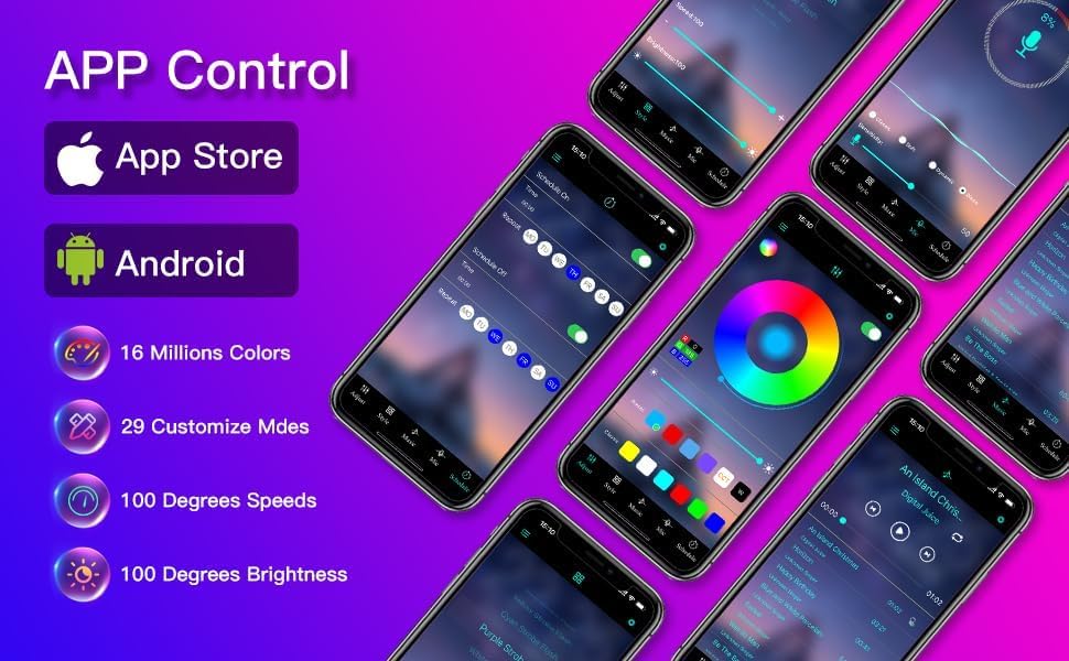 Tira de LED RGB 100ft para habitación con control APP y mando IR miniatura 4