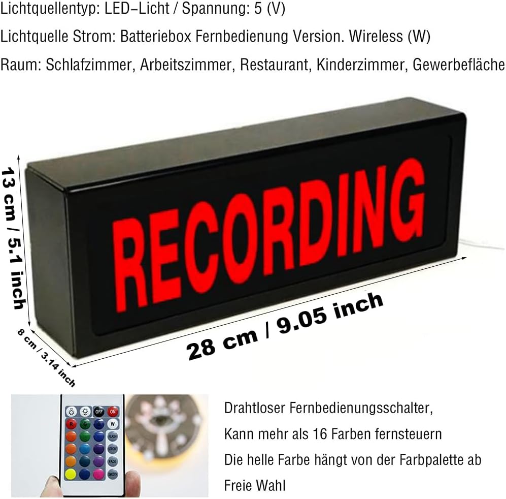 Studio LED Light, Wall Hanging Neon Illuminated Sign, Battery or USB Powered, Personalized Multiple Dynamic Lighting Modes, for Studio, Recording Radio, Live Advertising, Theater